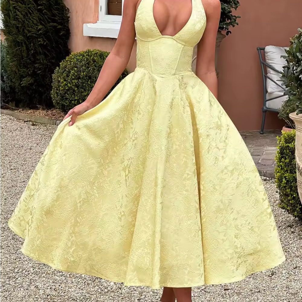 Elegant Yellow Halter Dress